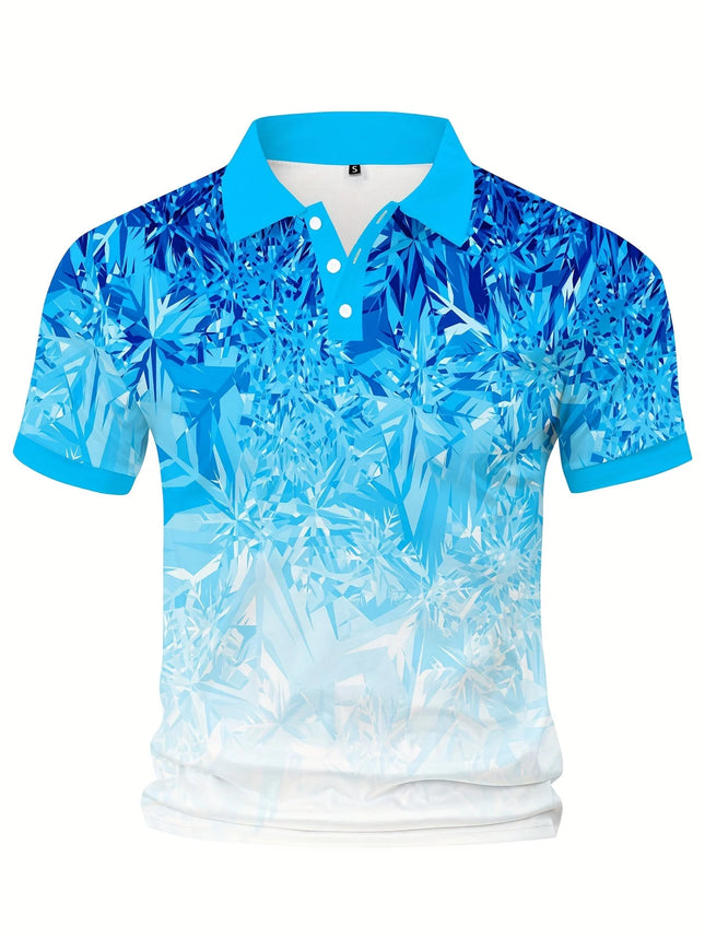 Men's Fashion Polo Shirt with Irregular Diamond Pattern, 3D Digital Print Casual Versatile Outdoor Short Sleeve Top.