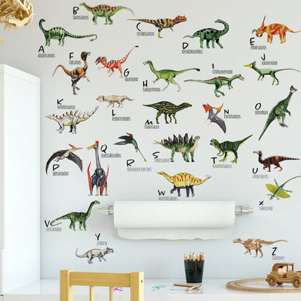 Cartoon Dinosaur Wall Sticker English Alphabet Children's Preschool Education Decorative Wall Sticker Self-adhesive Wall Sticker