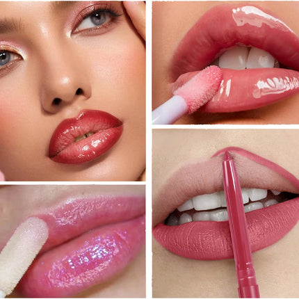 Matte Lip Gloss & Lipliner Pen Set Makeup Women Gift 24h Long-lasting Waterproof Non Stick Cup Mirror Lipstick Sexy Lips Makeup