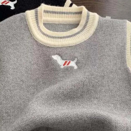 Spring Autumn Baby and Girls Boys Contrast Knitted Sweater Waistcoat School Kids Vest Jacket Children Outfit Pullover Top 1-12Yr