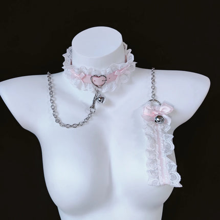 Pink Lace Bell Set Collar Traction Adjustment Sex Toy Tuning Mimi Clip Nipple Clip K9 Tuning Props Adult Sexy Toys Mascaras Bdsm