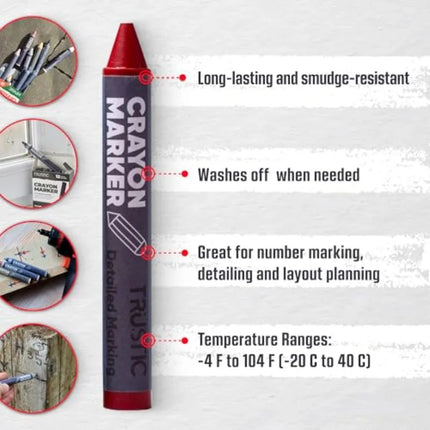 Universal Crayon Wax Marker for Industrial and Craft Detailed Marking on Lumber Metal Carton Ceramics Concrete Glass Plastic Ti