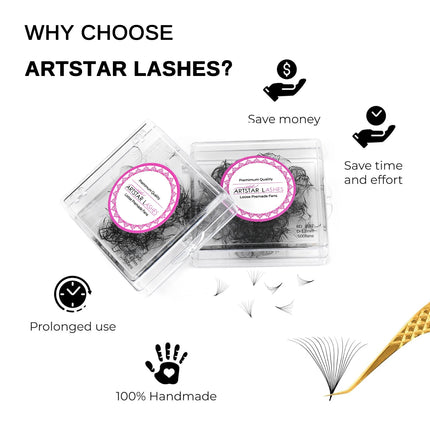 ARTSTAR 500 Fans Loose Fans Eyelash Extensions CC curl 5D-20D Medium Stem Sharp Russian Volume Fans  Premade Volume Lashes