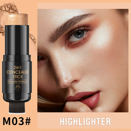 Double-head Face Bronzer Contour Stick Cream Makeup Light Dark Shadow Lasting Concealer Facial Brighten Contouring With Brush