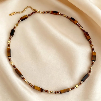 Retro Temperament Layered Tiger Eye Stone Pendant Necklace For Women Stainless steel  Collarbone Chain Sets Jewelry