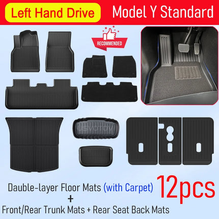 Floor Mats for Tesla Model Y Standard  2026 2025 Trunk Mat Cargo Liner Frunk Backrest Mats Accessories (Standard Models Only)