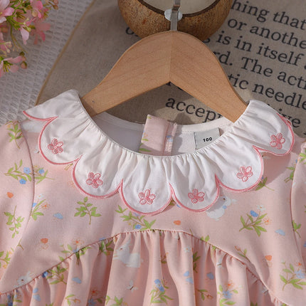 Girls Pink Floral Long Sleeve Blouse Ruffle Neckline Toddler 2-6 Years Kids Autumn Cute Clothing