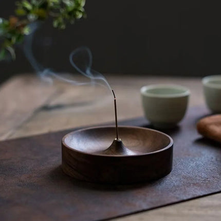 Solid Wood Incense Burner Handmade Tea Ceremony Round Incense Stick Indoor Incense Tray Multi Hole Home Ornament Decor Holder