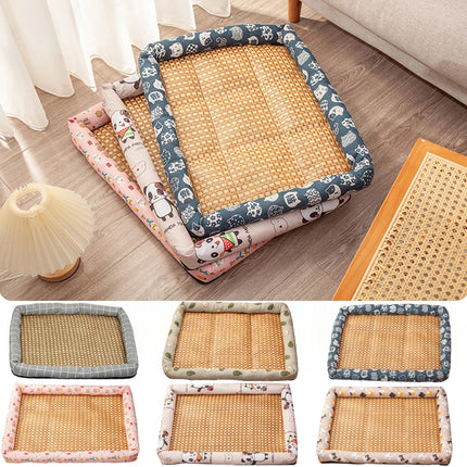 Comfortable Summer Small Cat Cooling Mat Moistureproof Medium Dog Sleeping Bed Cushion Rattan Mat Pet Puppy Accessories