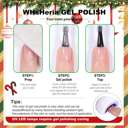 Christmas Gel Nail Polish Set, 6 Colors Sparkle Glitter Gold Silver Gel Polish New Year's Day Gifts for Ladies