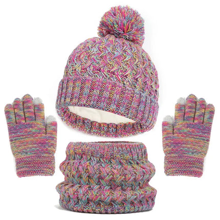 Kids Winter Hat Scarf Gloves Set Girls Knitted Scarf 3pc Set Childs Winter Warm Neck Scarves Beanie Cap For Boy Baby Gloves Suit