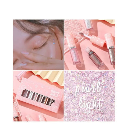 Liquid Eyeshadow Eight-Piece Set Box with Dazzling Shimmer, Fine Glitter, Bright Crystal Pearl Shimmer, High-Gloss Highlighter, Brightening and Contouring Eyeshadow Liquid