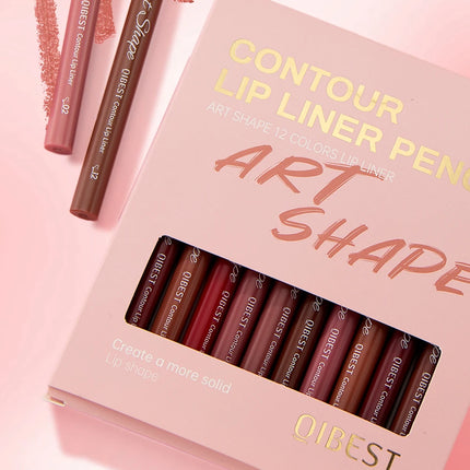 QIBEST Matte Lip Liner Set 12 Colors Nude Shades Lipliner Pen Waterproof Lip Contouring Pencils Lasting Makeup Kits Lipstick Pen