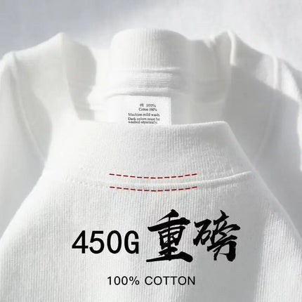 American 450g Solid Heavyweight Cotton Short Sleeve T-Shirt  Loose Casual Men's and Women's Hundred Basic Tops