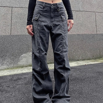 Retro American High Street Workwear Pants Soldier Vibe Straight Leg Faded Denim Casual Trousers Men Women Summer Trendy