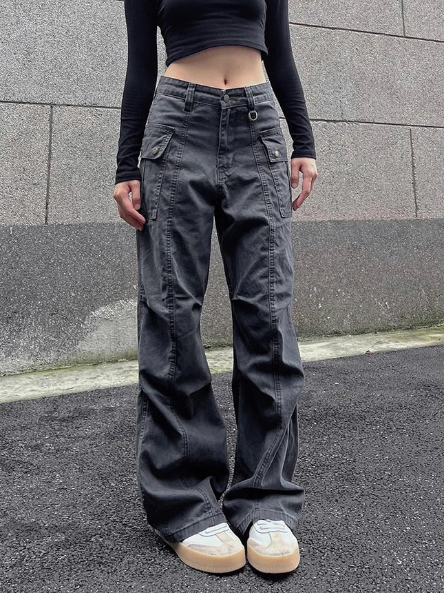 Retro American High Street Workwear Pants Soldier Vibe Straight Leg Faded Denim Casual Trousers Men Women Summer Trendy