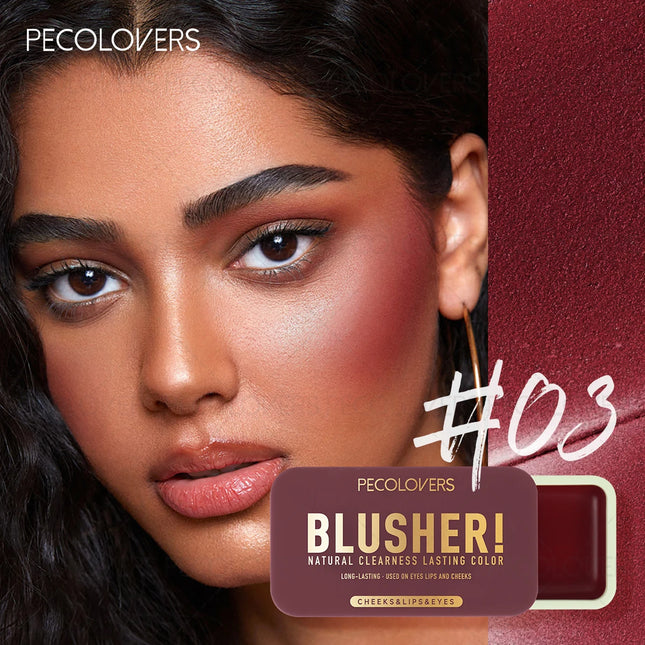3-Shades Push-Pull Blusher - Dual-Use for Lips & Cheeks & Eyes, Long Lasting & Moisturizing, Easy to Apply, Natural Finish
