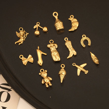 3Pcs Airplane/Body/Cowboy Boot/Ox Horn Charms Stainless Steel Waterproof Pendants DIY Earrings Necklace Jewelry Making Findings