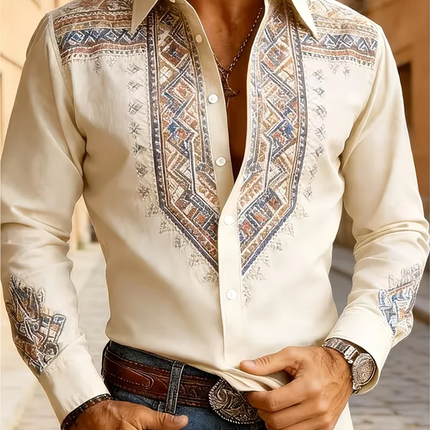 New Men's Long Sleeved Shirt with 3D Color Ink Print Design, Fashionable and Luxurious Print, Comfortable and Soft Top