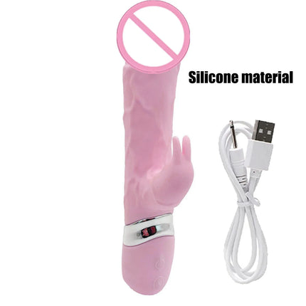 Silicone Rabbit Vibrator Large Dildo G Spot Clitoral Stimulator, Waterproof Rechargeable Dual Motor Female Masturbator Dildo