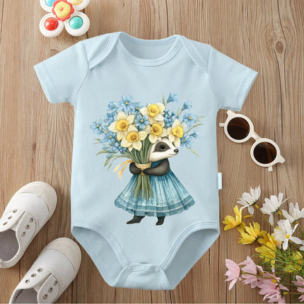 Retro Hello Spring Little Animals Pure Cotton Bodysuit Onesie Comfortable Cloths for Baby Jumpsuit for 0 To 12 Months Newborn