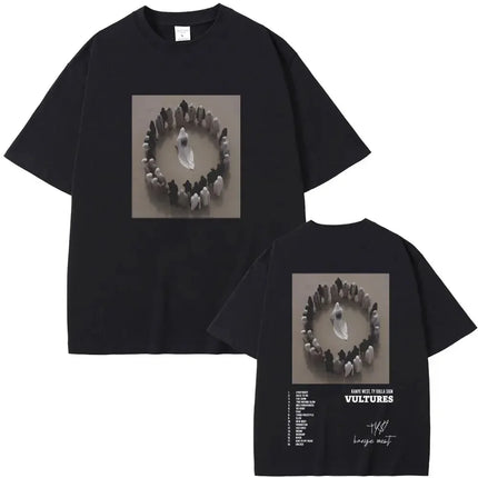 Rapper Kanye West New Music Album Vultures Graphic T-Shirts Men Women Hip Hop Street Fashion Oversized Tees Pure Cotton Tops