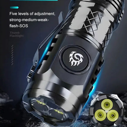 Portable Mini LED Flashlight Powerful 3*Wick Small Pocket Torch Rechargeable Strong Light Lantern Super Bright Cap Clip Lamp