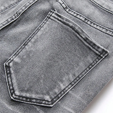 Men‘s Stretchy Denim Jeans Streetwear Tearing Patchwork Holes Ripped Denim Elastic Waist Casual Pants Slim fit Straight Trousers