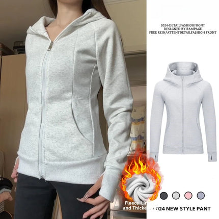 Slim Fit Pure Color Cotton Hoodie Jaet Women's Spring Autumn Zipper Cardigan Waist Cinching Sweatirt Korean Sle Top