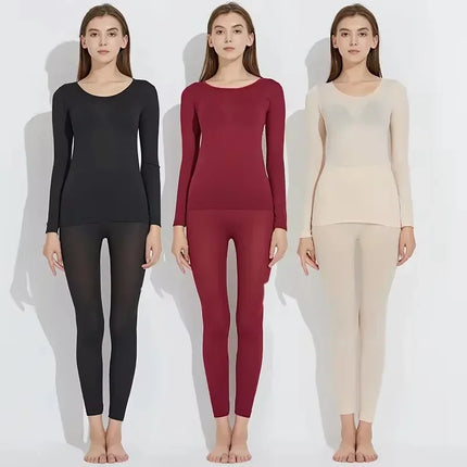 Women Traceless Thermal Underwear Set Unisex Intimate Pajamas Ultra-thin Winter Constant Temperature Long Sleeve Lingerie 2 Piec