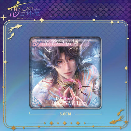 Game Love and Deepspace Sea God Rafayel Acrylic Stand Model Beaded Flowing Sand Keychain Double Flash Badge Brooch Colored Paper