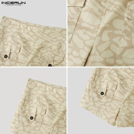 INCERUN Men's Shorts Leopard Printing Elastic Waist Joggers Men Bottoms Summer Streetwear 2026 Casual Unisex Shorts Vacation