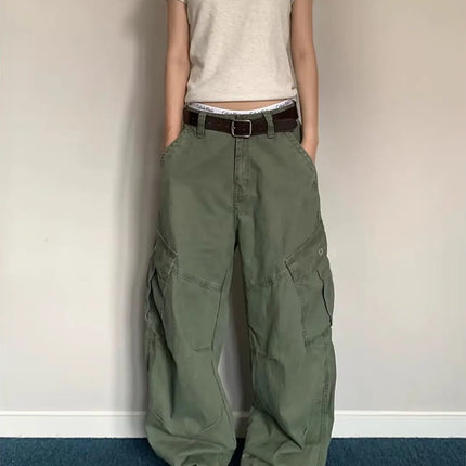 Retro American Multi-Pocket Pleated Work Pants Men's Loose Straight Leg Slimming Wide Leg Long Trousers for Men And Women