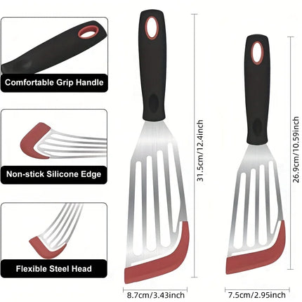 Stainless steel silicone spatula, high temperature resistant frying fish cooking spatula flipper kitchen household steak spatula