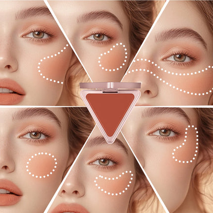 Lakerain Triangle Cream Blush Cream Matte Cream Non-greasy Easy to Push Color Saturation High Natural Rosy Rouge Blush Cream
