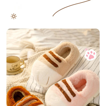 Winter Couple Cat Paw Slippers, Plush Fleece Lined Thick Thermal Home Shoes, Non-Slip Indoor/Outdoor Unisex Anti-Cold House Slid
