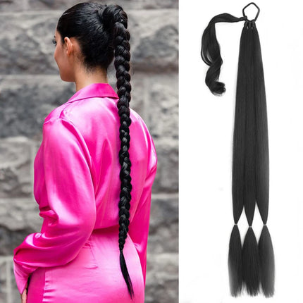 Long Braided Ponytail with Elastic Hair Tie 30 Inch DIY Box Braiding Ponytail Extension Synthetic Braids Fake Tail for Women