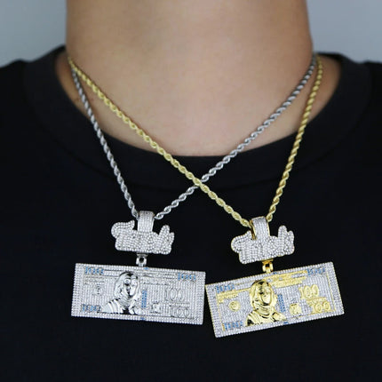 2025 New Trend Time Is Money Dollar Pendant Necklace Iced Out Bling Cubic Zirconia Charm Men Women Fashion Hip Hop Gifts Jewelry
