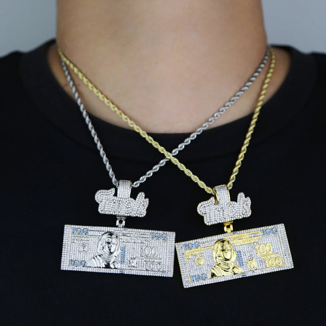 2025 New Trend Time Is Money Dollar Pendant Necklace Iced Out Bling Cubic Zirconia Charm Men Women Fashion Hip Hop Gifts Jewelry