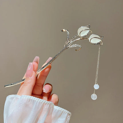 2023 New Vintage Chinese Women's Hair Stick Metal Glaze Flowers Hair Chopsticks Ladies Pearl Jewelry Hair Sticks Accessories