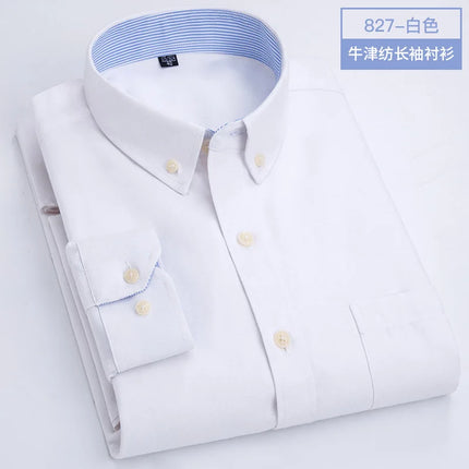 Men's Long-Sleeved Shirt Made of Oxford Fabric, Suitable for All Seasons, Trendy and Versatile, Perfect for Daily Office Wear.