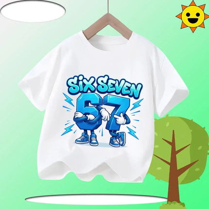 Boys T Shirts 6 To 7 Years T-Shirt 67 Number Print Casual Italian Brainrot Summer Top Suitable for Funny Gift for Casual Attire