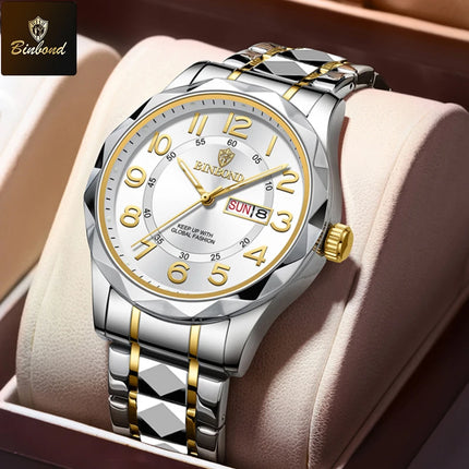 BINBOND Top Brand Luxury Men's Wristwatch Waterproof Luminous Date Week Men's Watches Stainless Steel Quartz Men's Watch Male reloj