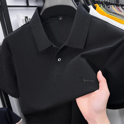 Men's Summer High-End Printed Golf Polo Shirt with Collar, Solid Color, Breathable, Office Casual, High-Quality Men's Clothing