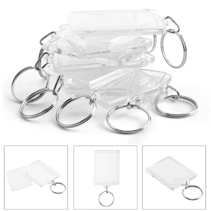 1/100pcs Blank Acrylic Picture Keychain DIY Clear Insert Photo Split Key Ring Frame Key Chains Anniversary Graduation Gift