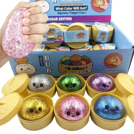 Dumpling Squishy Glitter With Box Dumplings Sensory Steamer Soft TPR Dough Ball for Decompression Fidget Toy Stress Relief Gift