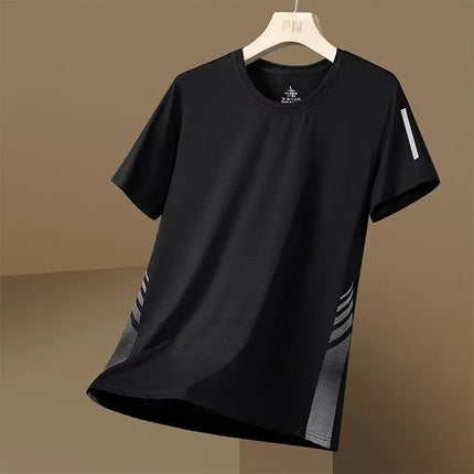 Ice Silk Short Sleeve T-Shirt Men's Summer Thin Quick Dry Mesh Sport Fitness Half Sleeve Casual Elastic T Summer Wear