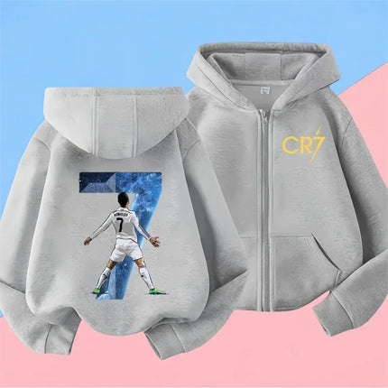 Ronaldo Sweatshirts for Baby CR7 Children Top Football Star Back to School Zipper Hoodie Children's Boy's Clothing Messi Boys