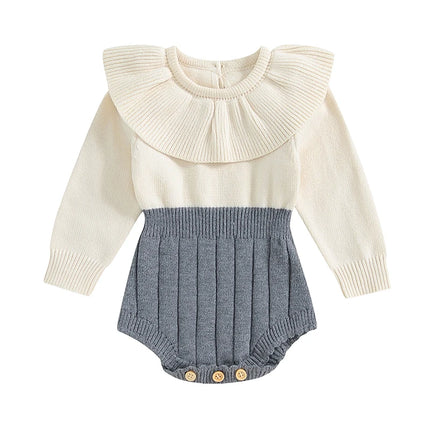 0-18M Infant Newborn Baby Girl Knit Sweater Romper Contrast Color Long Sleeve Jumpsuit Overall Spring Autumn Soft Clothes