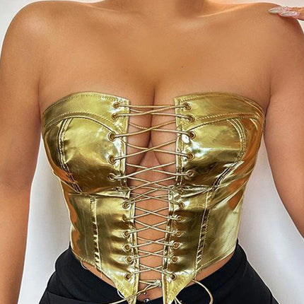 Sexy Y2K Clothes Leather Corset Crop Top Women Summer Body Night Club Party Halter Tank Top Festival Outfits Cropped Tube Tops